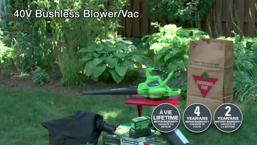 GreenWorks 40V LithiumIon Brushless Cordless Leaf Blower Vac - image 10 from the video