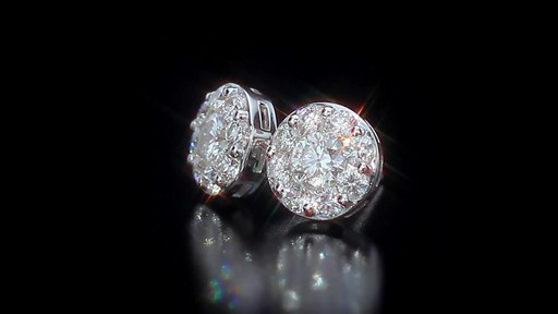 Round Brilliant Diamond Cluster Earrings (1.45 ctw) 14kt White Gold - image 2 from the video
